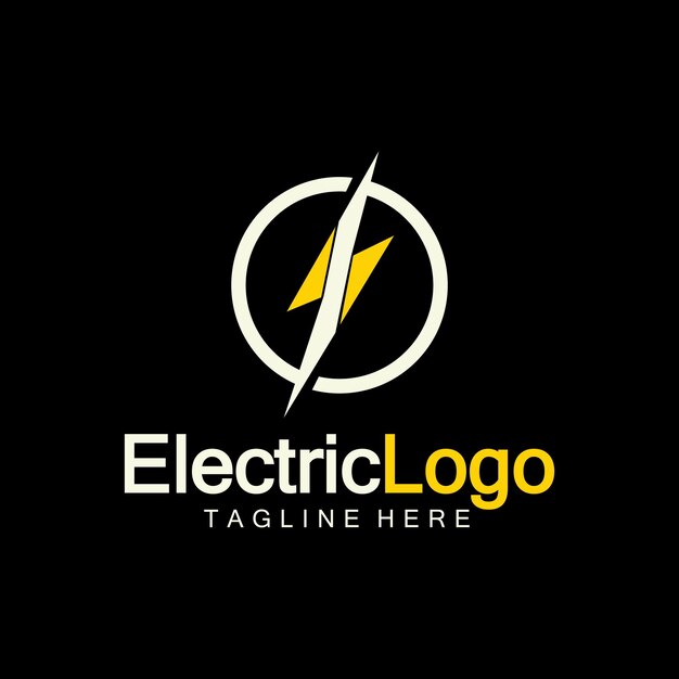 Elektrisch logo-ontwerpsjabloon geïsoleerd op zwarte achtergrond