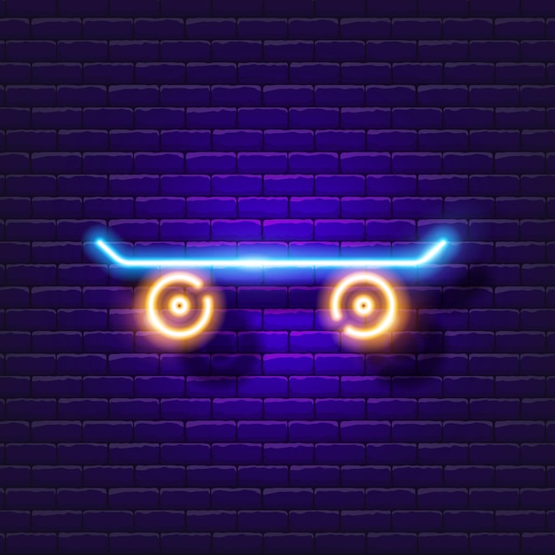 Vector elektrisch skateboard neon teken stedelijk vervoer concept