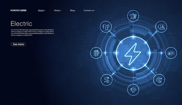 Elektrisch vermogen symbool bliksemschicht teken met pictogrammen gloeiende groene hernieuwbare energie concept futuristische technologie met turquoise neon voor website mobiele app vector design