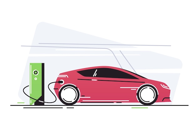 Elektrische auto bij het laadstation van het voertuig.