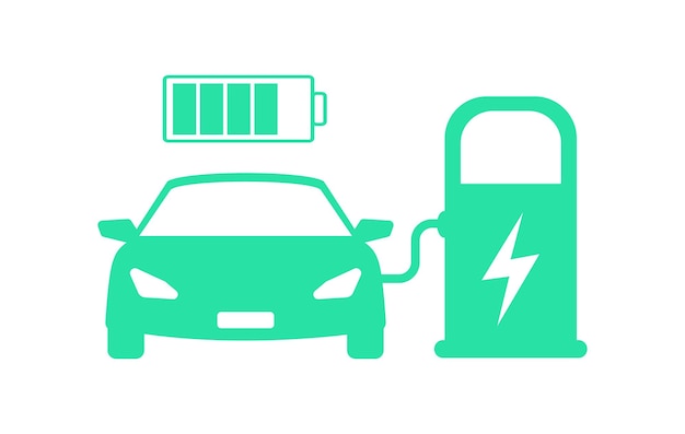 Elektrische auto met oplaadstekker Laadniveau van de batterij Milieuvriendelijk voertuigconcept
