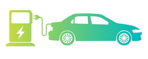 Elektrische auto met stekkerpictogram symbool Groene hybride voertuigen oplaadpunt logo Eco auto concept