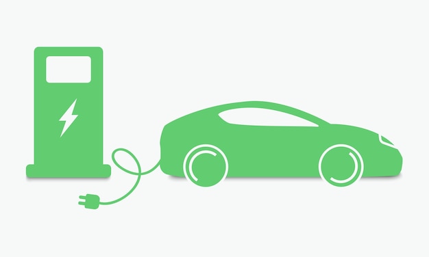 Elektrische auto opladen op de lader Station vectorillustratie