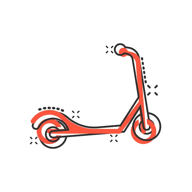 Elektrische scooter pictogram in komische stijl Fiets cartoon vectorillustratie op witte geïsoleerde achtergrond Transport splash effect bedrijfsconcept
