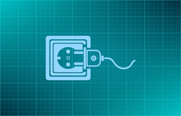 Elektrische stopcontact- en stekkersymbool Vectorillustratie op blauwe achtergrond Eps 10