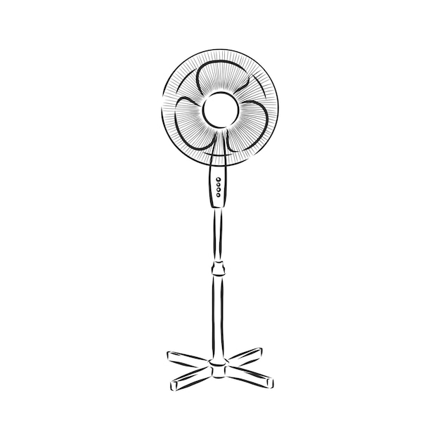 Elektrische ventilator werkt vector tekenfilm, illustratie geïsoleerd op een witte achtergrond. met de hand getekend, schetsstijl.