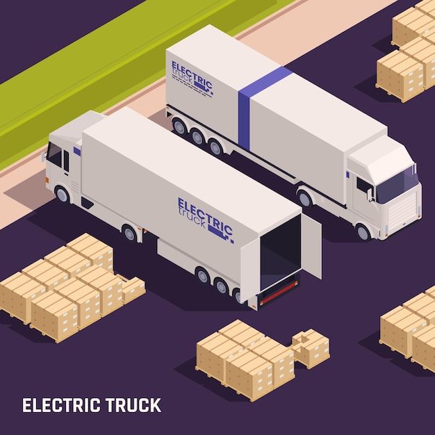 Vector elektrische vrachtwagen isometrische samenstelling