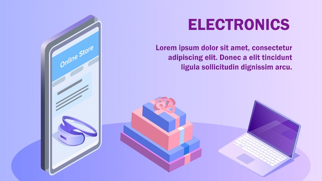 Elektronica online winkel isometrische sjabloon voor spandoek