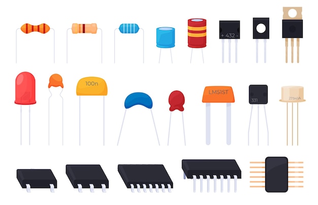 Elektronische componenten voor het samenstellen van microschakelingen moderne technologische elektronische elementen vector i