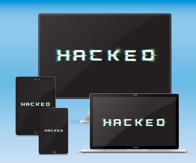 Elektronische gadgets ingesteld. Hackeraanval. Cybercrime-concept