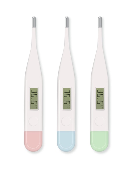 Elektronische moderne thermometer geïsoleerd op witte koorts diagnostische en gezondheidszorg concept vector