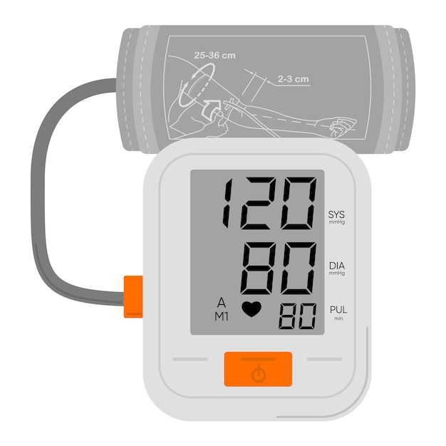 Vector elektronische moderne tonometer met de woorden 120 en 80