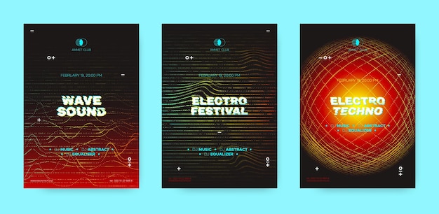Vector elektronische muziek concert flyers collectie techno sound festiva