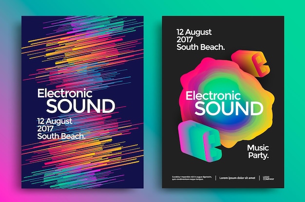 Elektronische muziek en electro sound poster. Moderne clubfeestvlieger. Heldere gradiënten muziekdekking.