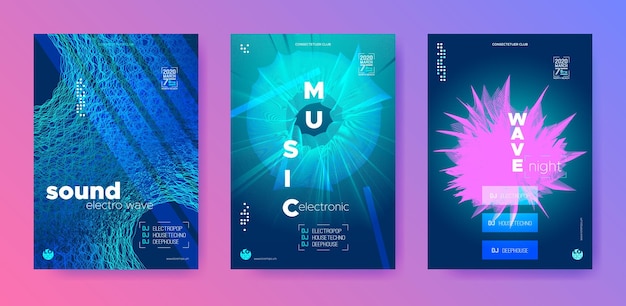 Vector elektronische muziekhoezen set geluidsfeest flyers