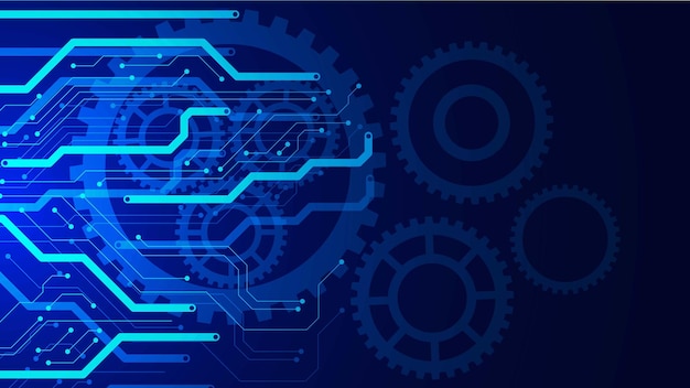 Vector elektronische printplaat met mechanische technologie concept achtergrondontwerp