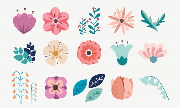 Element of floral flower pack set