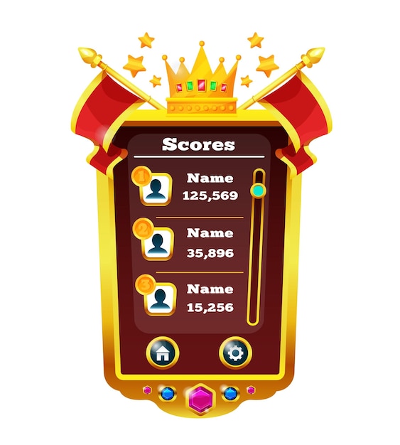 Element of the game interface Computer Game popup window with main menus panel with buttons for 2d games Icons and dashboard for mobile phone and web app Game UI kit user interface vector