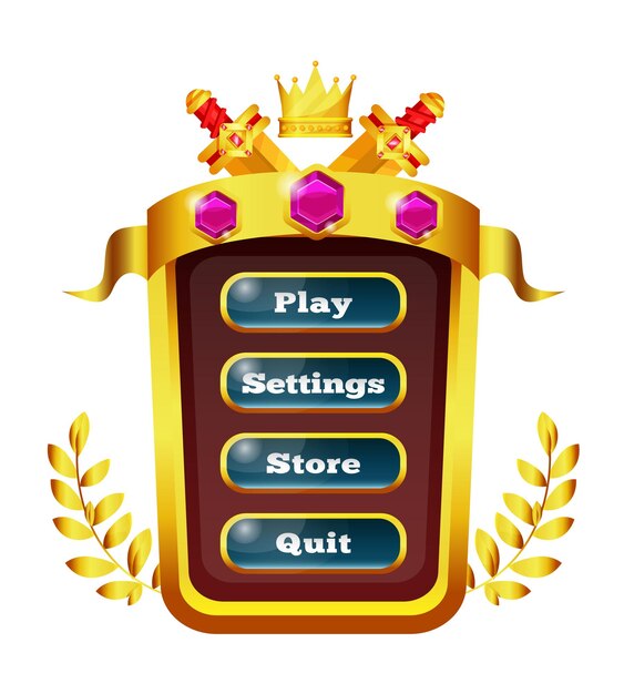 element of the game interface computer game popup window with main menus panel with buttons for 2d games icons and dashboard for mobile phone and web applications game ui kit user interface
