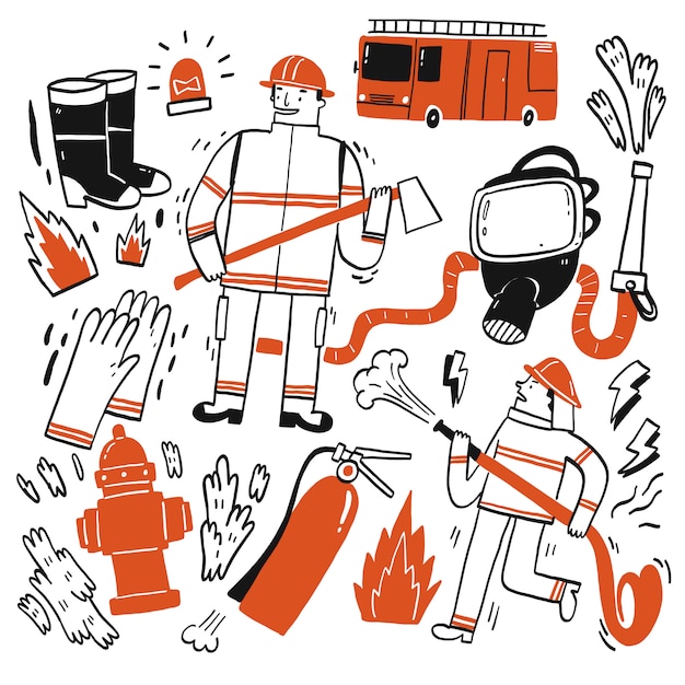 Vector the element hand drawn of fire fighting