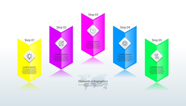 Element infographic kleurrijk met vijf stappen