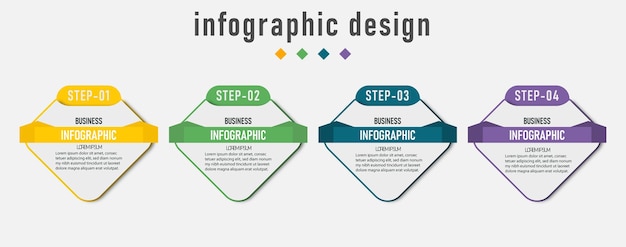 Infografica elemento, diagramma grafico aziendale, timeline con 4 passaggi