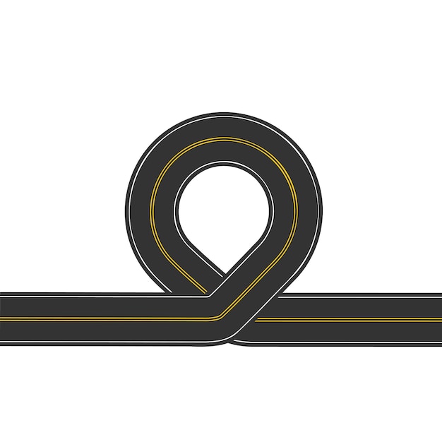 Element or road with loop. Highway curvy line with marking. Segment of street roadway for city map