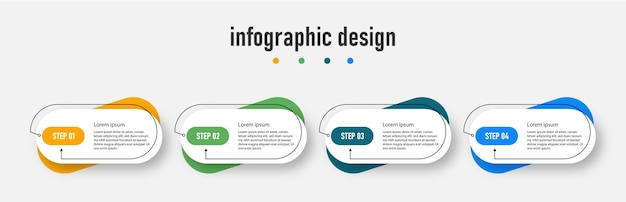 Modello di progettazione di infografica timeline passaggi elemento con 4 passaggi vettore premium