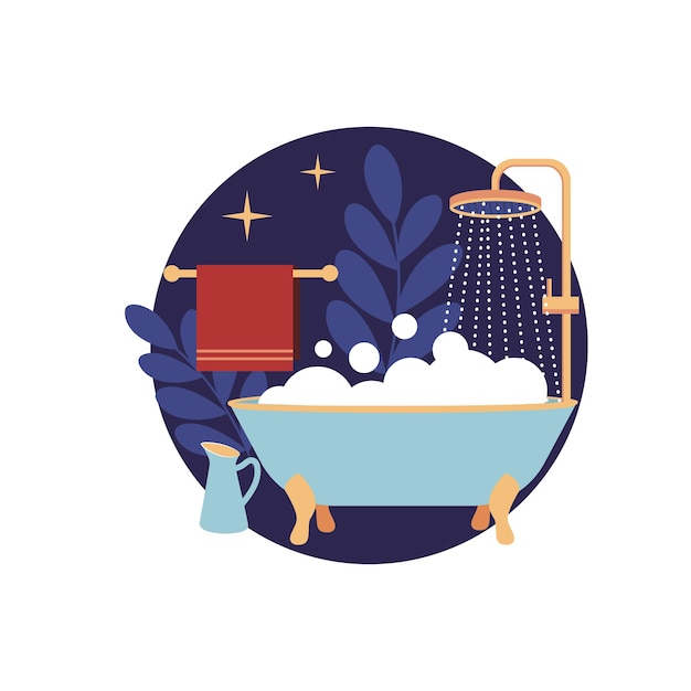 Вектор Теплая ванна перед сном для расслабления элемент логотип для ночной инфографики