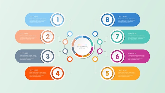 Elementaire cirkel infographic sjabloon met 8 stappen proces of opties proces grafiek gebruikt voor proces diagram presentaties werkstroom lay-out stroomschema infograph vectorillustratie eps10