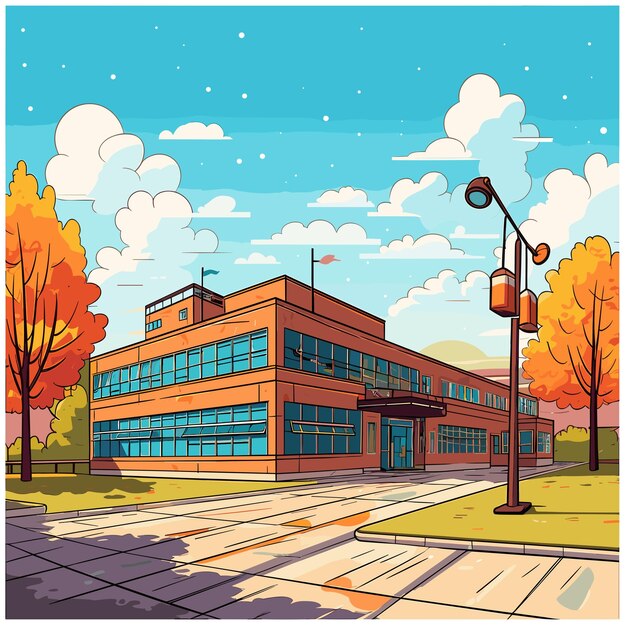 Vector elementary school school building flat image