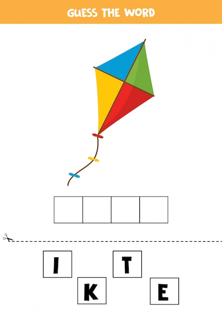 Gioco di ortografia elementare per bambini con aquilone giocattolo.