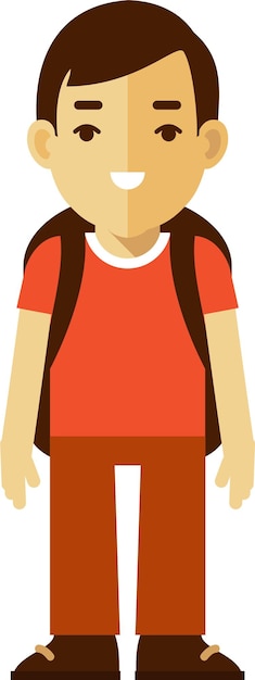 Elementary Student Boy with Backpack in Flat Style