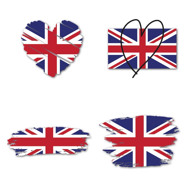 Elementen collectie vlag van UK ontwerpsjabloon Hart en penseelstreek Verenigd Koninkrijk Union Jack