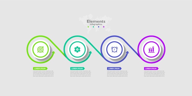 Elementen infographic zakelijke sjabloon cirkel kleurrijk met vier stappen