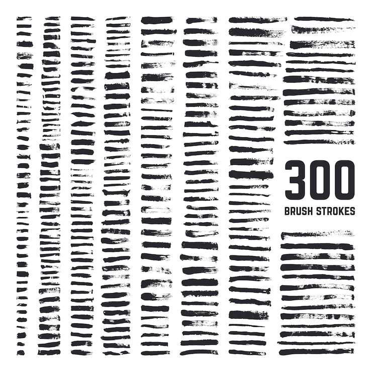 Vector elementen van de grunge de artistieke borstel, textuur zwarte vuile borstels uit de vrije hand en ruwe slagen grote inzameling