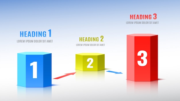 Elementen van infographics in de vorm van zeshoekige kolommen.