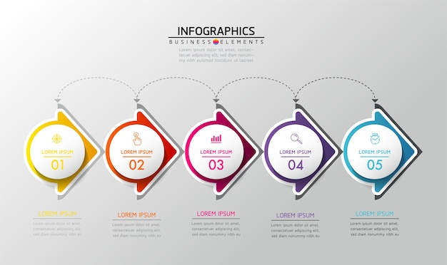 Elementen voor infographicspresentatie en grafiekstappen of processenopties nummer workflowsjabloonstappen