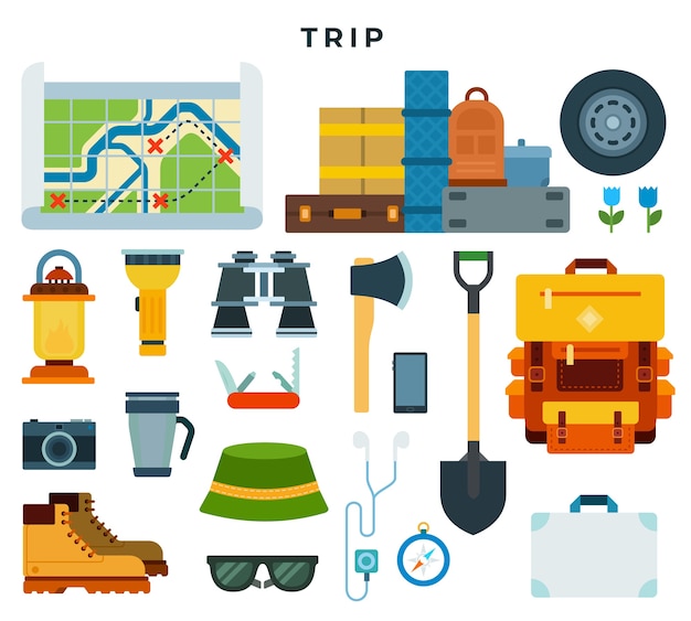 Vector elements for backpaking trips