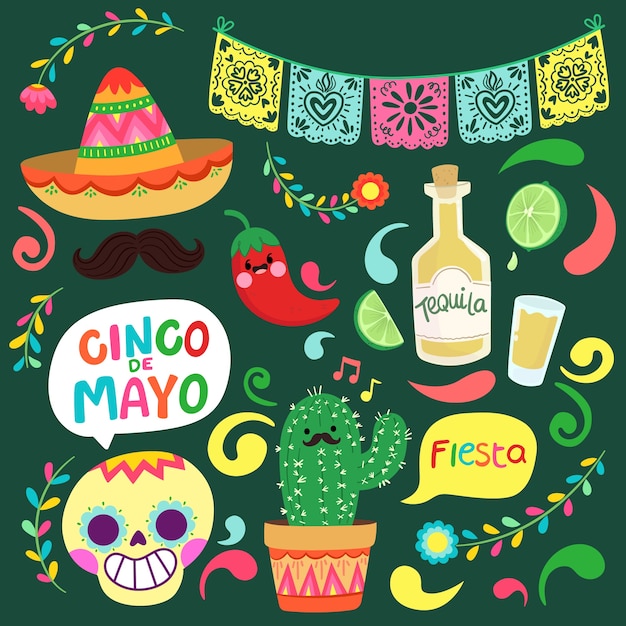 Коллекция элементов для празднования синко де майо