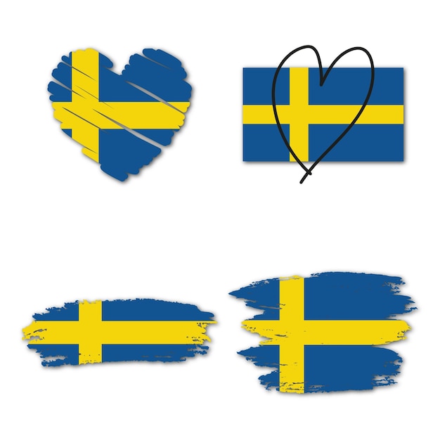 Elements collection flag of Sweden design template Heart and brush stroke