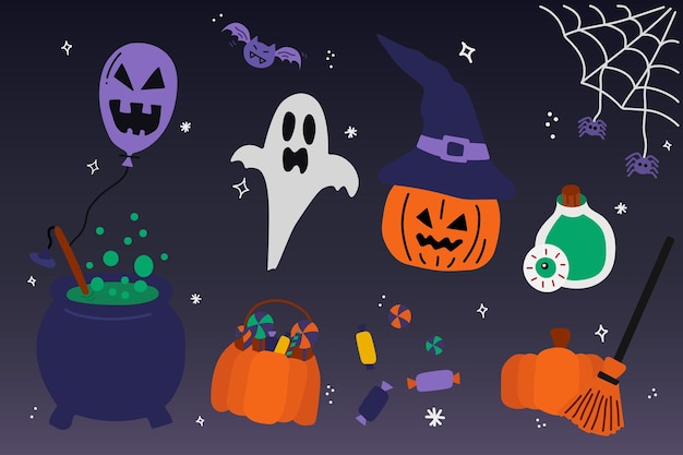 Elements of halloween seasonal celebration design by hand drawn