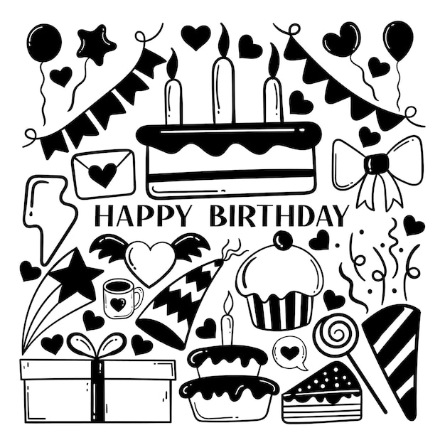 Elements hand drawn doodle happy birthday premium vector