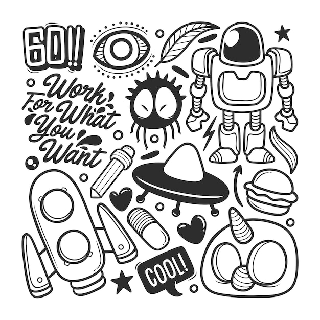 Set of hand drawn doodle cute artist things. Vector isolated outline  elements onn white background. Brushes, pencils, paints, sketchbook. Sketch  design. Perfect for coloring pages, stickers, tatoo 26340118 Vector Art at  Vecteezy