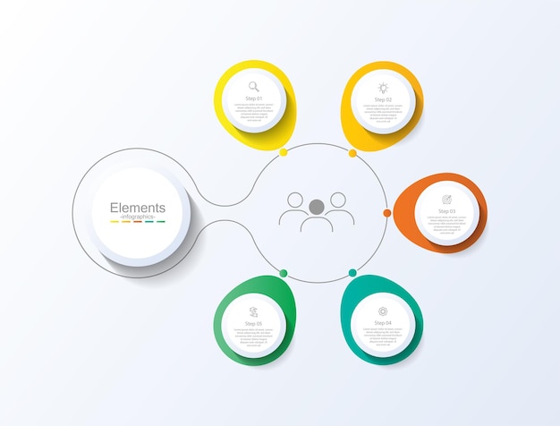 Элементы инфографического бизнес-шаблона круг красочный с пятью шагами