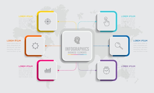 Elementi per la presentazione di infografiche e passaggi del grafico o processi opzioni numero passaggi del modello di flusso di lavoro