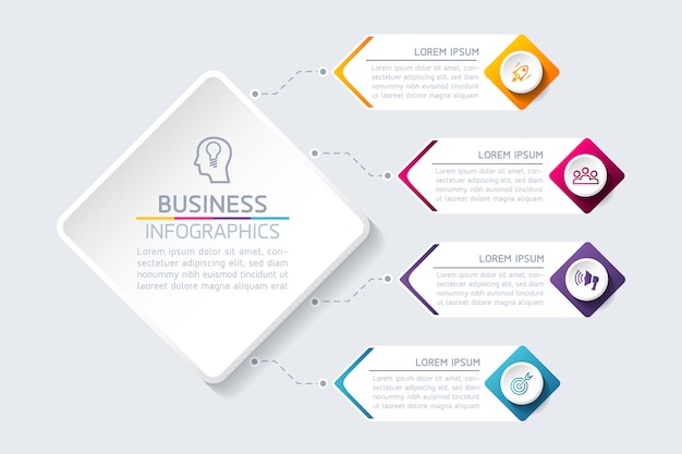 Elementi per la presentazione di infografiche e passaggi del grafico o processi opzioni numero passaggi del modello di flusso di lavoro
