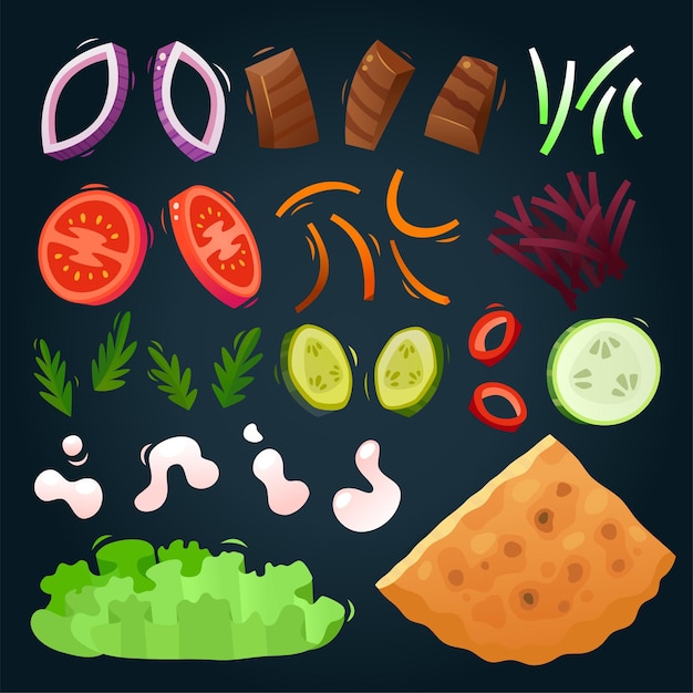 Vector elements and ingredients to create your own gyros sandwich