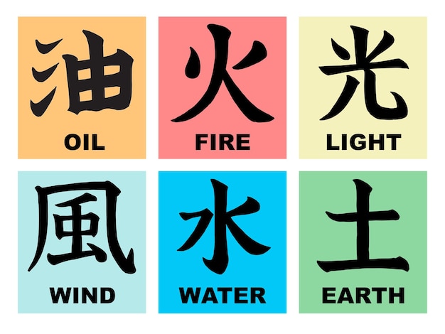 Vector elements of life in the form of japanese kanji writing