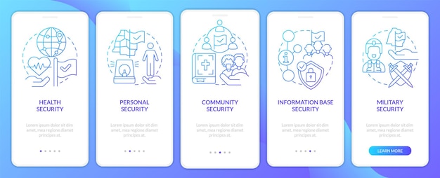 국가 안보 블루 그라데이션 온보딩 모바일 앱 화면의 요소